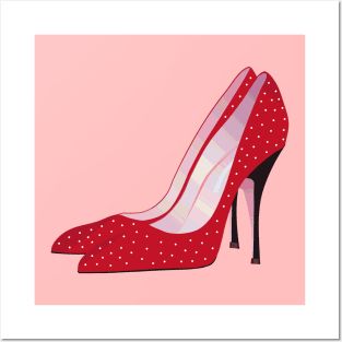 Red High Heels with Polka Dots Posters and Art